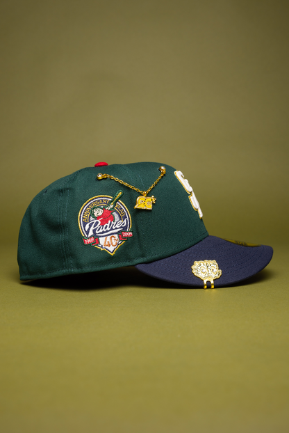 NEW ERA EXCLUSIVE 59FIFTY FOREST GREEN/NAVY SAN DIEGO PADRES W/ 40TH ANNIVERSARY SIDE PATCH