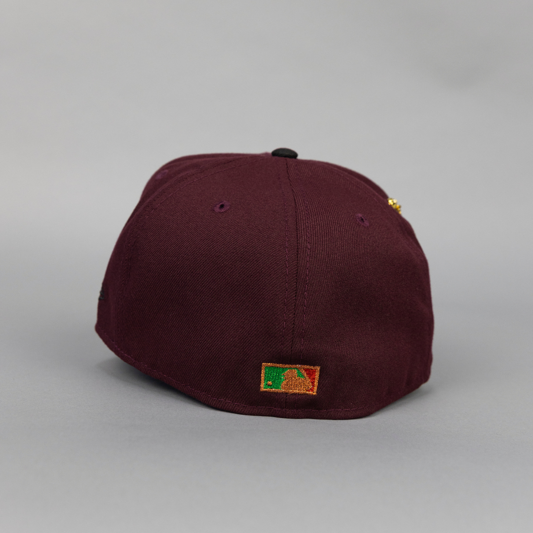 NEW ERA EXCLUSIVE 59FIFTY BURGUNDY/ BLACK PHILADELPHIA PHILLIES W/ HOME OF THE PHILLIES SIDE PATCH