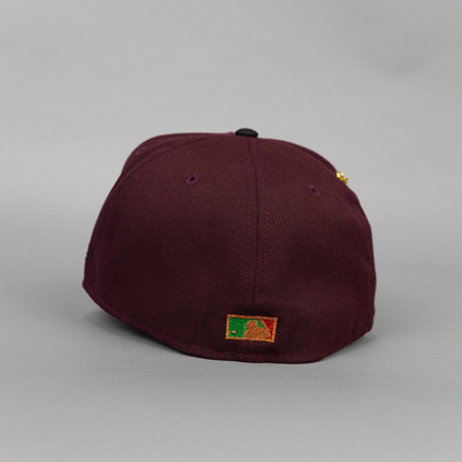 NEW ERA EXCLUSIVE 59FIFTY BURGUNDY/ BLACK PHILADELPHIA PHILLIES W/ HOME OF THE PHILLIES SIDE PATCH