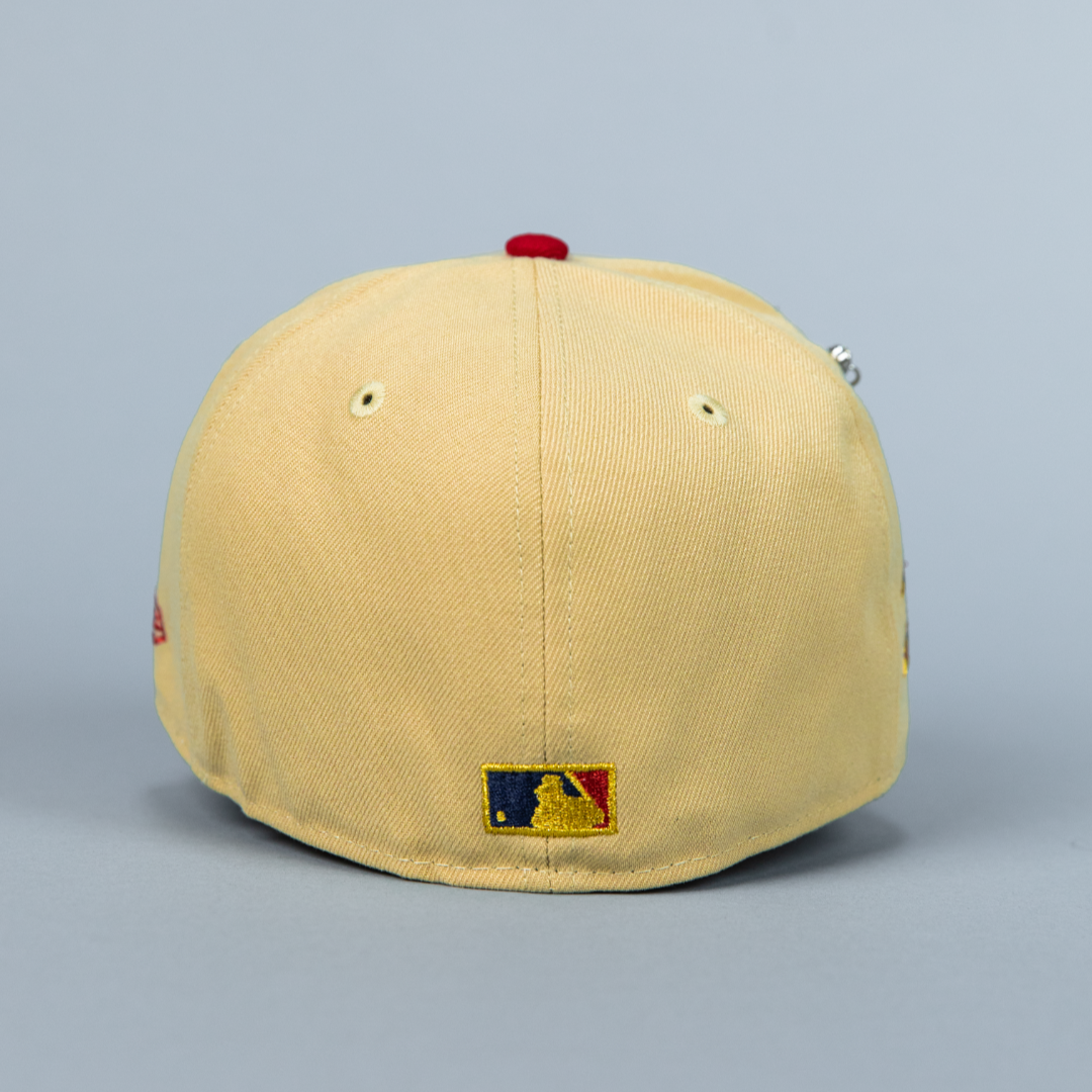 NEW ERA EXCLUSIVE 59FIFTY VEGAS GOLD/ NAVY NEW YORK YANKEES W/ 1998 WORLD SERIES SIDE PATCH