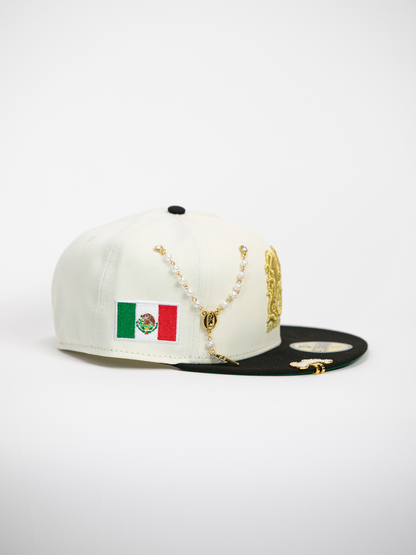 NEW* "RANCHO HUMILDE x NEW ERA x CAP CITY" WHITE/BLACK 59FIFTY FITTED W/ MEXICAN FLAG & GREEN UV *FREE ACCESSORY INCLUDED