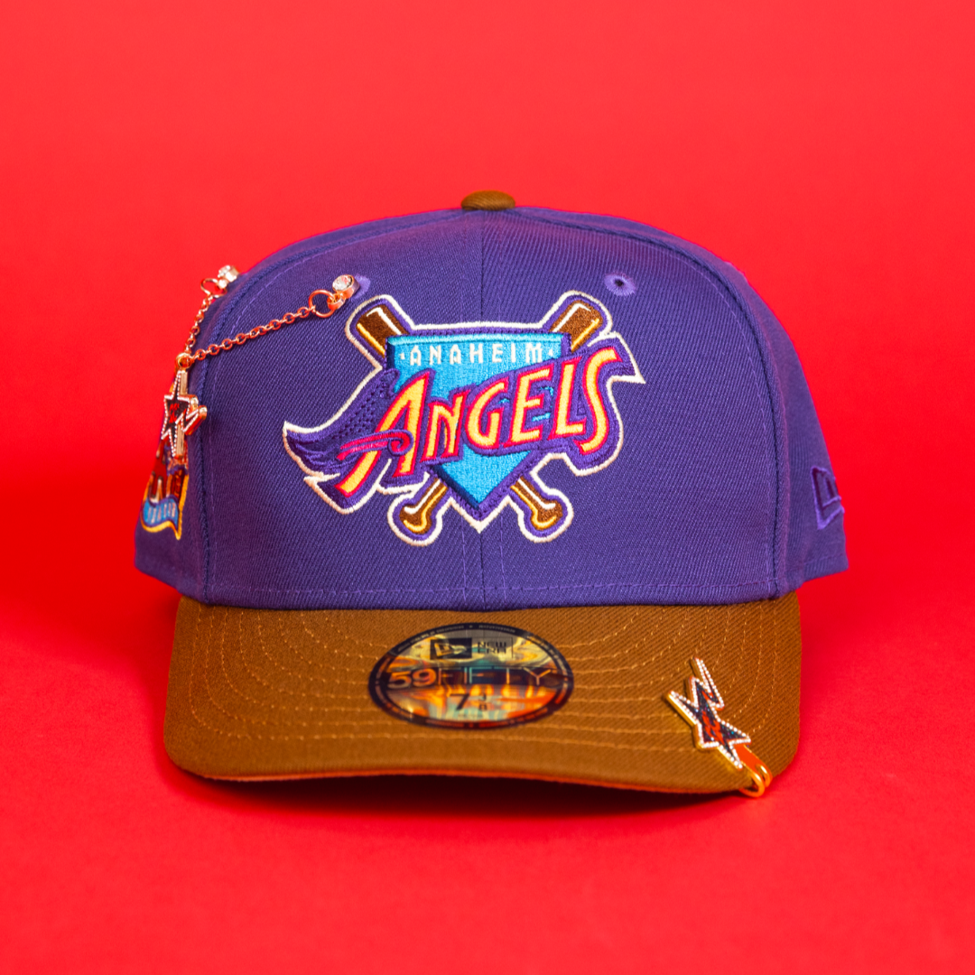 NEW ERA EXCLUSIVE 59FIFTY PURPLE/ KHAKI ANAHEIM ANGELS W/ 40TH ANNIVERSARY PATCH