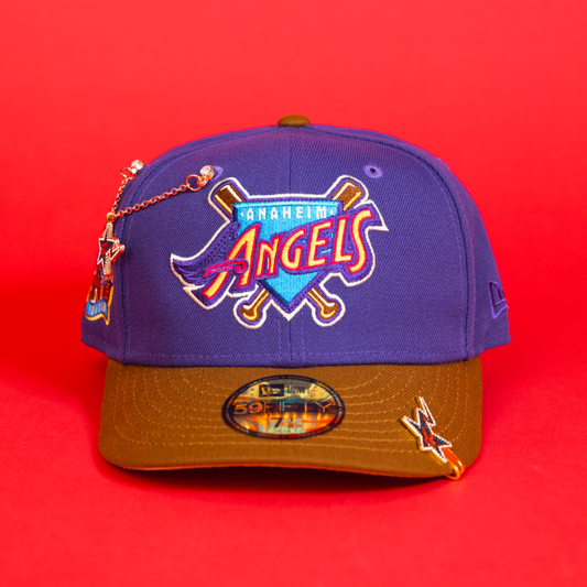 NEW ERA EXCLUSIVE 59FIFTY PURPLE/ KHAKI ANAHEIM ANGELS W/ 40TH ANNIVERSARY PATCH