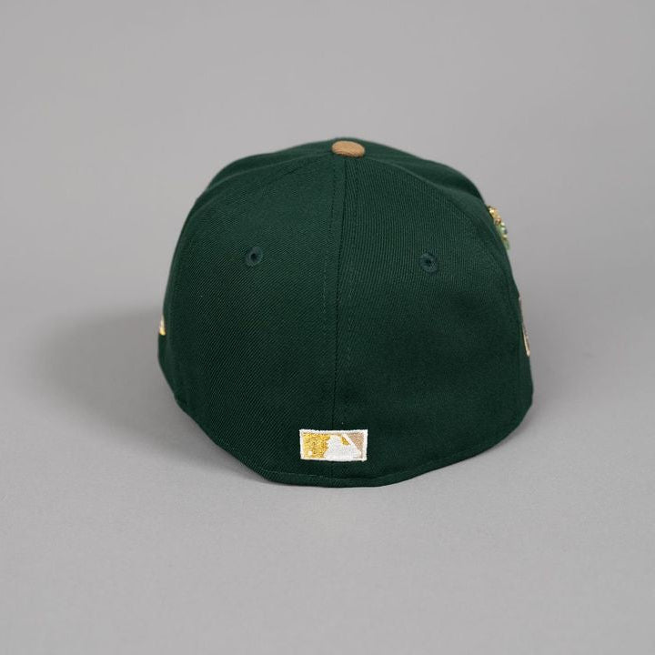 NEW ERA EXCLUSIVE 59FIFTY FOREST GREEN/ KHAKI UPSIDE DOWN LOS ANGELES DODGERS W/ WORLD SERIES CHAMPIONS SIDE PATCH