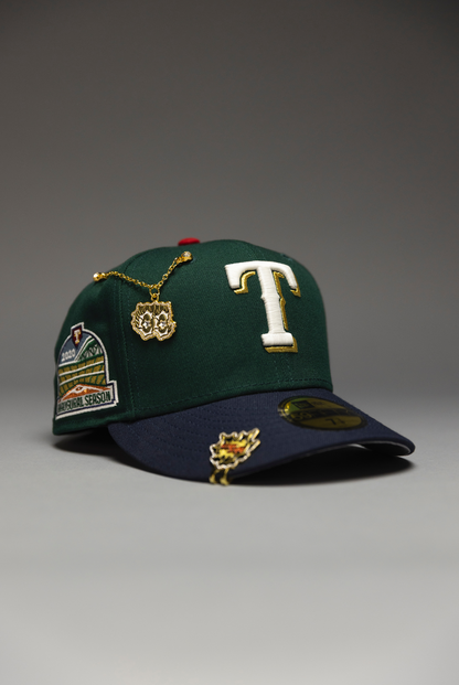 NEW ERA EXCLUSIVE 59FIFTY FOREST GREEN/NAVY TEXAS RANGERS W/ INAUGURAL SEASON SIDE PATCH