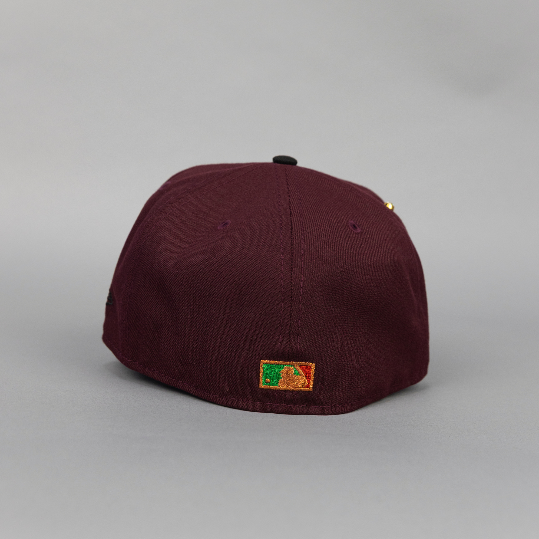 NEW ERA EXCLUSIVE 59FIFTY BURGUNDY/ BLACK MINNESOTA TWINS W/ 60TH ANNIVERSARY SIDE PATCH
