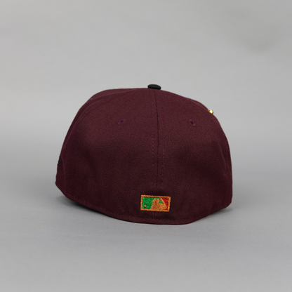 NEW ERA EXCLUSIVE 59FIFTY BURGUNDY/ BLACK MINNESOTA TWINS W/ 60TH ANNIVERSARY SIDE PATCH