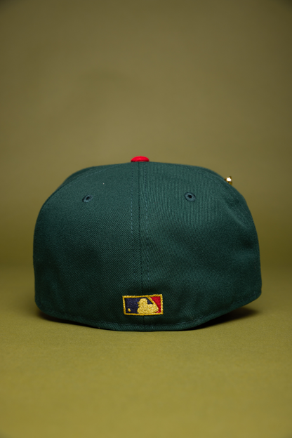 NEW ERA EXCLUSIVE 59FIFTY FOREST GREEN/NAVY ATLANTA BRAVES W/ ANNIVERSARY SIDE PATCH