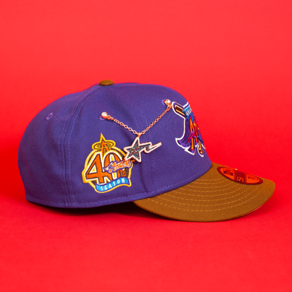 NEW ERA EXCLUSIVE 59FIFTY PURPLE/ KHAKI ANAHEIM ANGELS W/ 40TH ANNIVERSARY PATCH