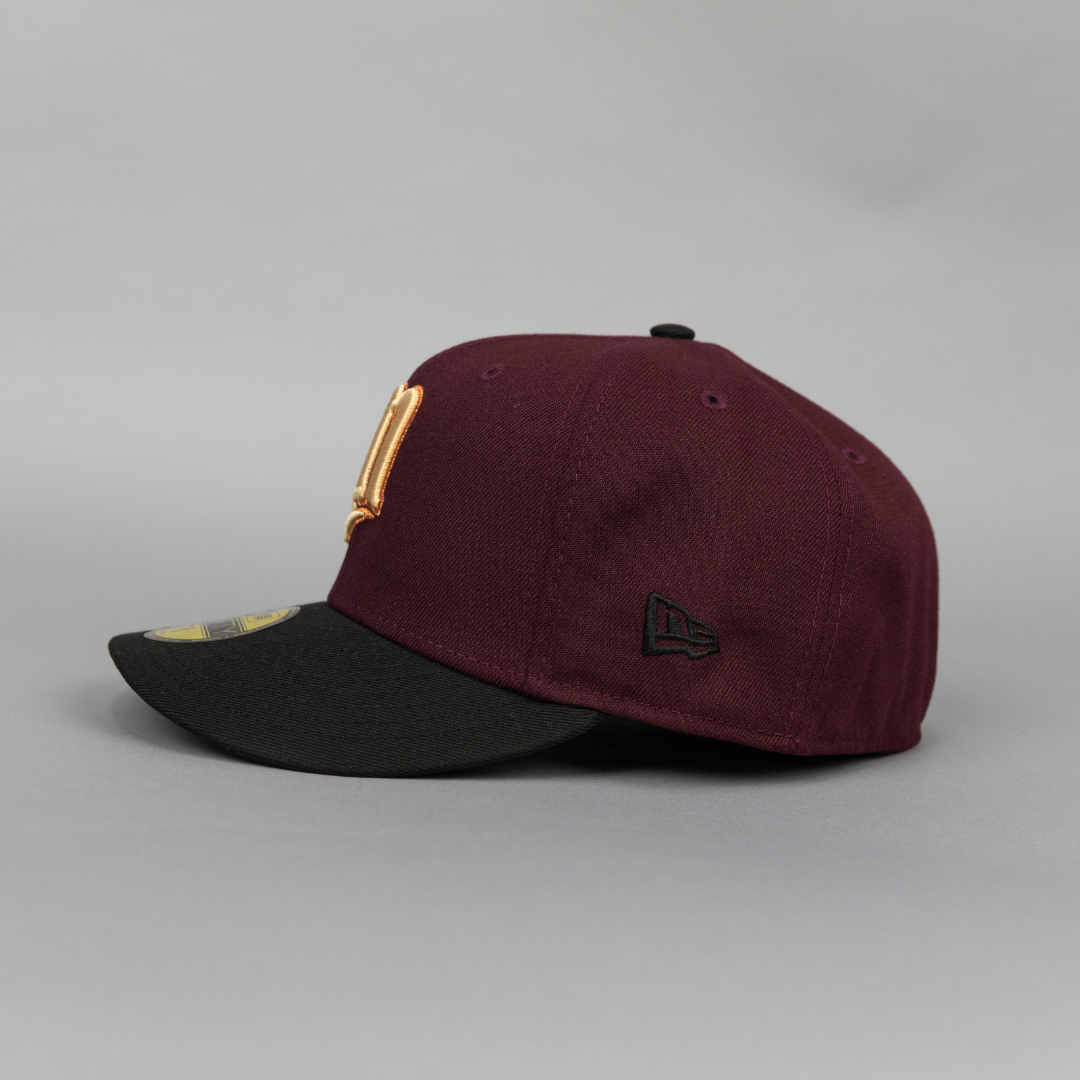 NEW ERA EXCLUSIVE 59FIFTY BURGUNDY/ BLACK MINNESOTA TWINS W/ 60TH ANNIVERSARY SIDE PATCH