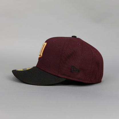NEW ERA EXCLUSIVE 59FIFTY BURGUNDY/ BLACK MINNESOTA TWINS W/ 60TH ANNIVERSARY SIDE PATCH