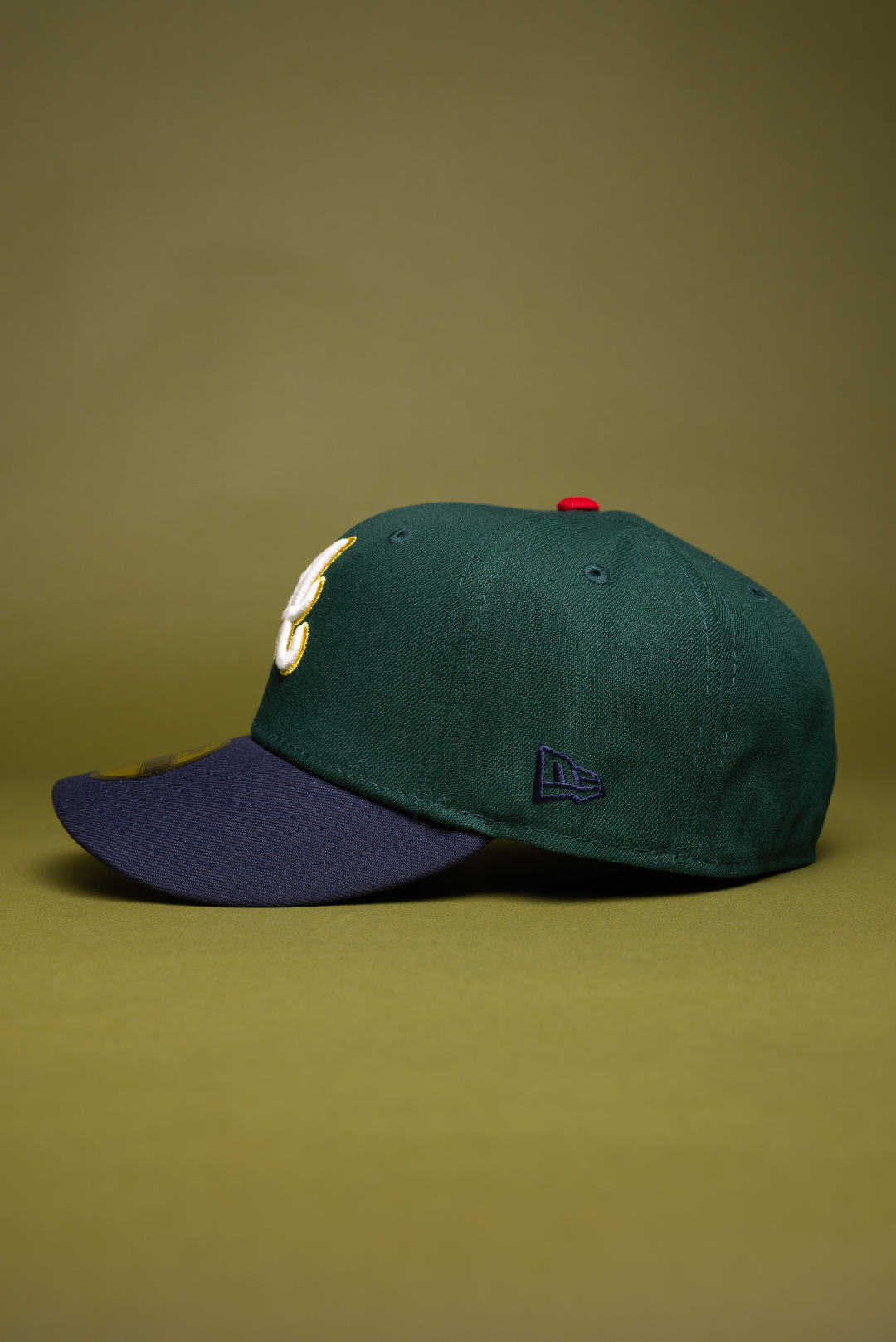 NEW ERA EXCLUSIVE 59FIFTY FOREST GREEN/NAVY ATLANTA BRAVES W/ ANNIVERSARY SIDE PATCH