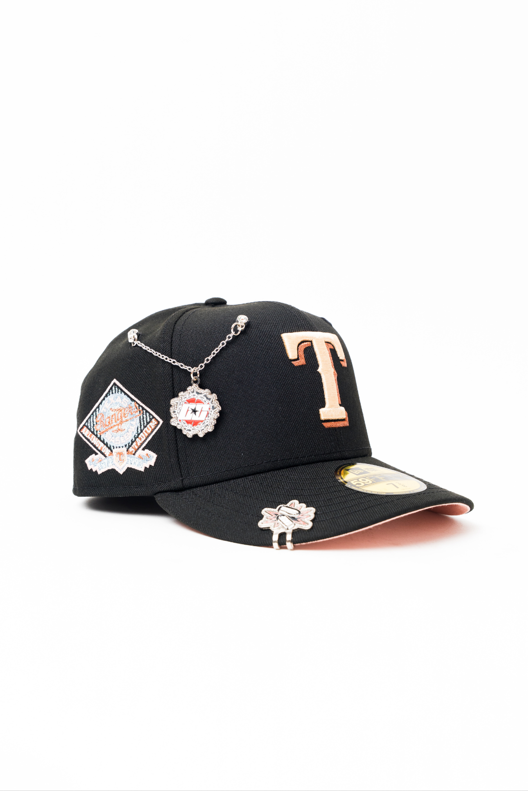NEW ERA EXCLUSIVE 59FIFTY BLACK TEXAS RANGERS W/ ARLINGTON STADIUM SIDE PATCH