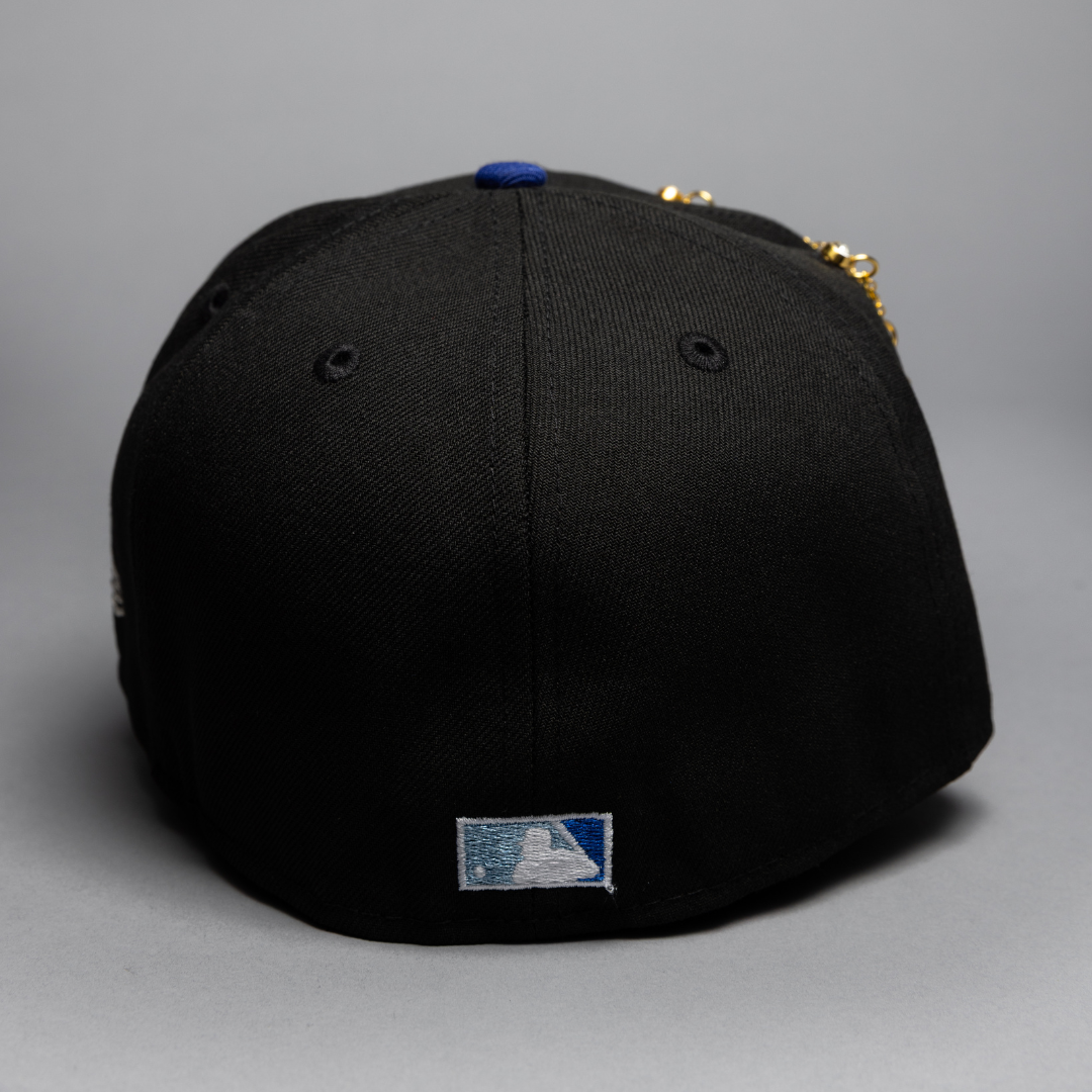 NEW ERA EXCLUSIVE 59FIFTY BLACK/BLUE LOS ANGELES DODGERS W/ EMBROIDERY + 60TH ANNIVERSARY SIDE PATCH
