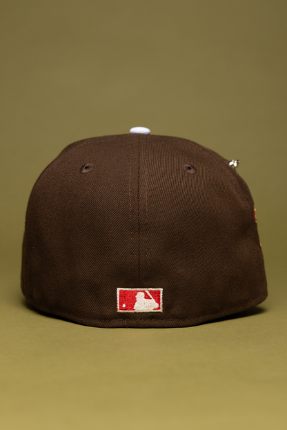 NEW ERA EXCLUSIVE 59FIFTY BROWN LOS ANGELES DODGERS W/ EMBROIDERY + JACKIE ROBINSON SIDE PATCH