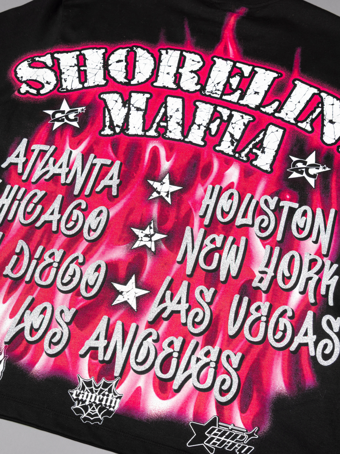 CAP CITY X SHORELINE MAFIA BLACK/PINK AIR BRUSH TEE - UNISEX