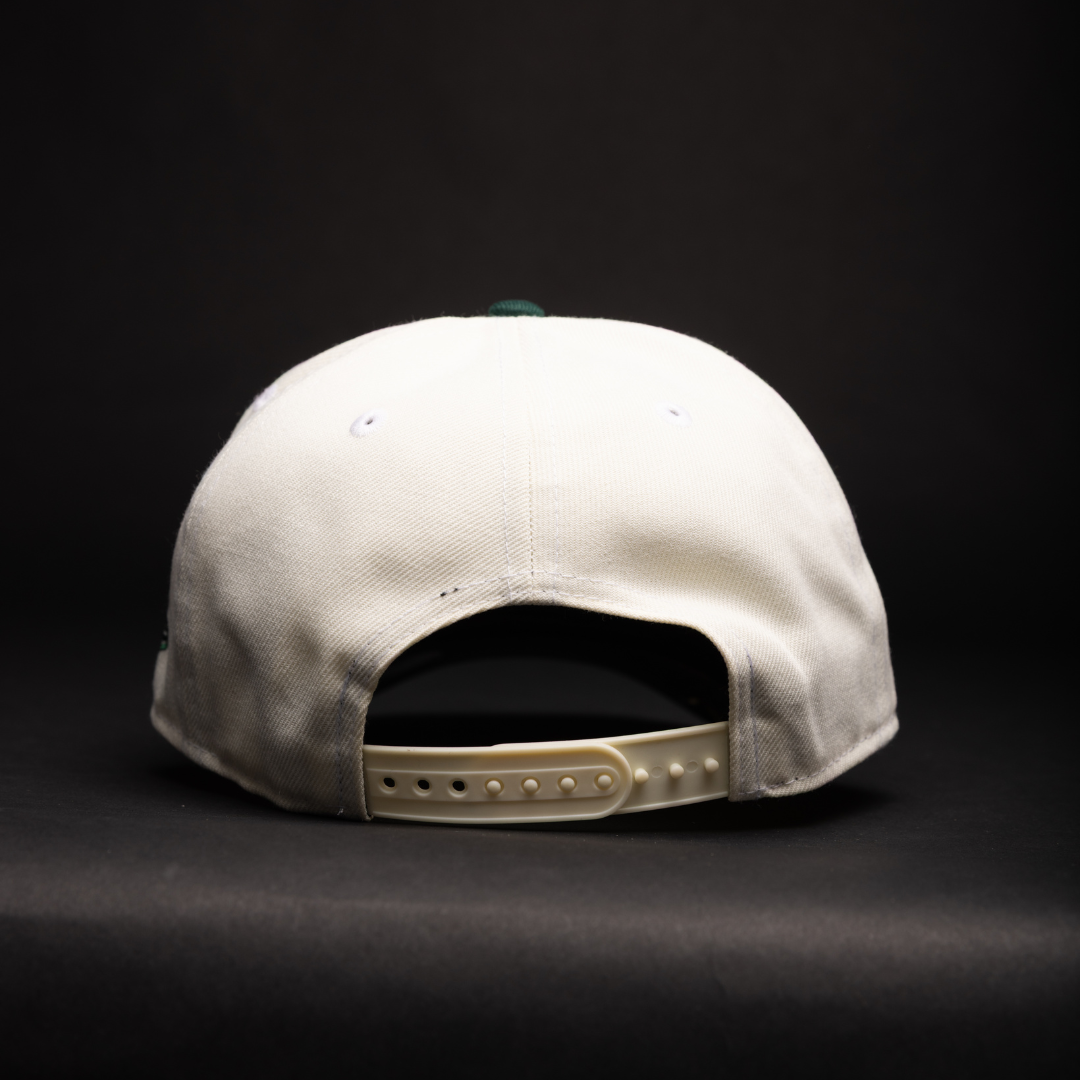 NEW ERA 9FIFTY A-FRAME CHROME/FOREST GREEN LOS ANGELES DODGERS SNAPBACK W/ 100TH ANNIVERSARY SIDE PATCH