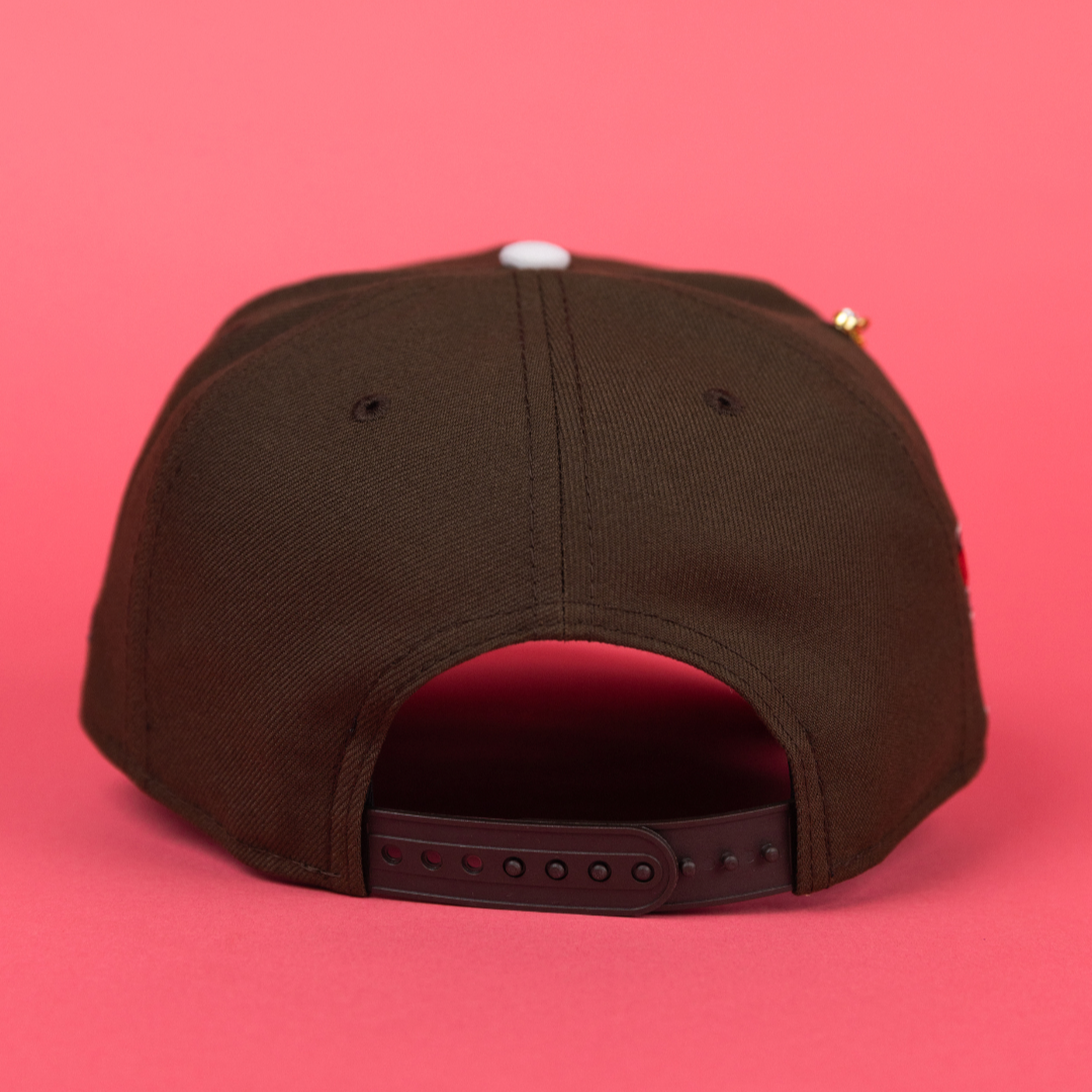 NEW ERA EXCLUSIVE 9FIFTY BROWN LOS ANGELES DODGERS SNAPBACK W/ SHOHEI OHTANI SCRIPT + JAPANESE BLUE BLOSSOM SIDE PATCH