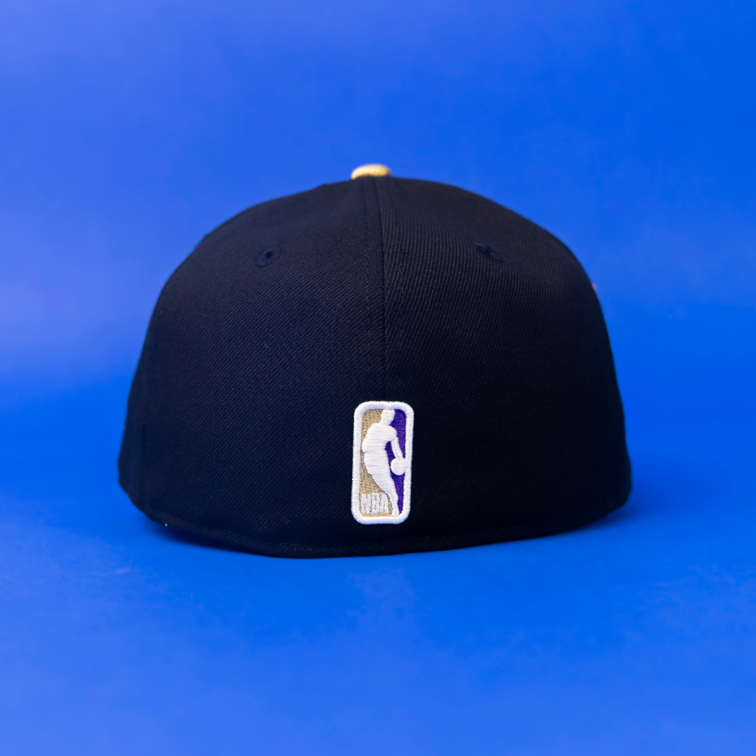 NEW ERA EXCLUSIVE 59FIFTY BLACK LOS ANGELES LAKERS W/ ROSE + 75TH ANNIVERSARY SIDE PATCH