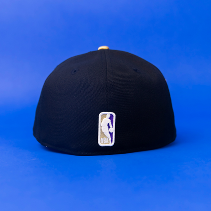 NEW ERA EXCLUSIVE 59FIFTY BLACK LOS ANGELES LAKERS W/ ROSE + 75TH ANNIVERSARY SIDE PATCH