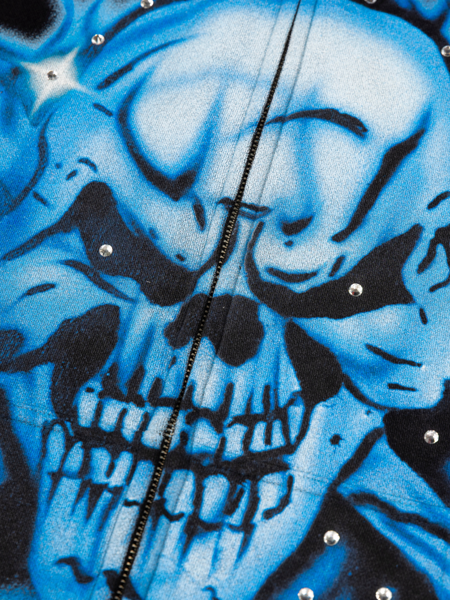 CAP CITY X SHORELINE MAFIA BLACK/BLUE AIR BRUSH ZIP UP HOODIE W/ RHINESTONES - UNISEX