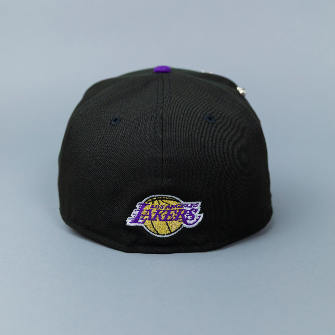 NEW ERA EXCLUSIVE 59FIFTY BLACK/ PURPLE LOS ANGELES LAKERS "GOAT" W/ 75TH ANNIVERSARY SIDE PATCH