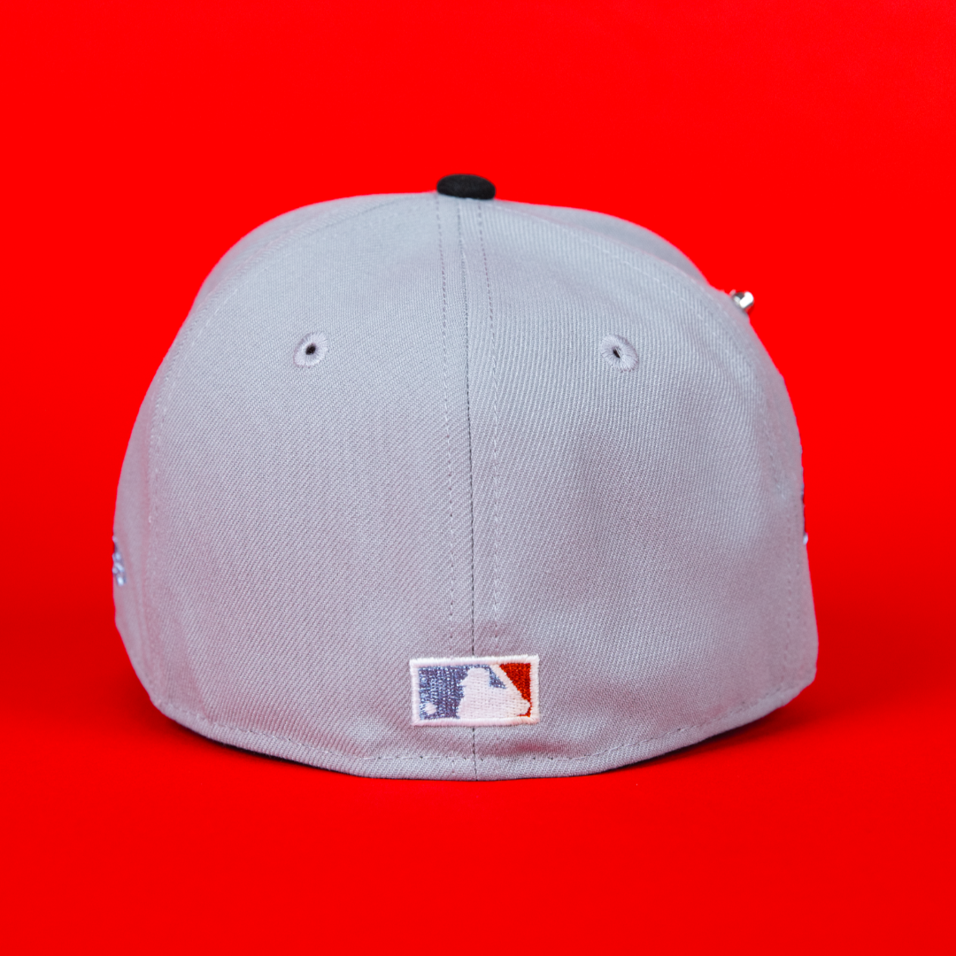 NEW ERA EXCLUSIVE 59FIFTY GREY/ BLACK BALTIMORE ORIOLES W/ 50TH ANNIVERSARY SIDE PATCH