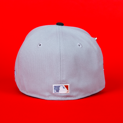 NEW ERA EXCLUSIVE 59FIFTY GREY/ BLACK BALTIMORE ORIOLES W/ 50TH ANNIVERSARY SIDE PATCH