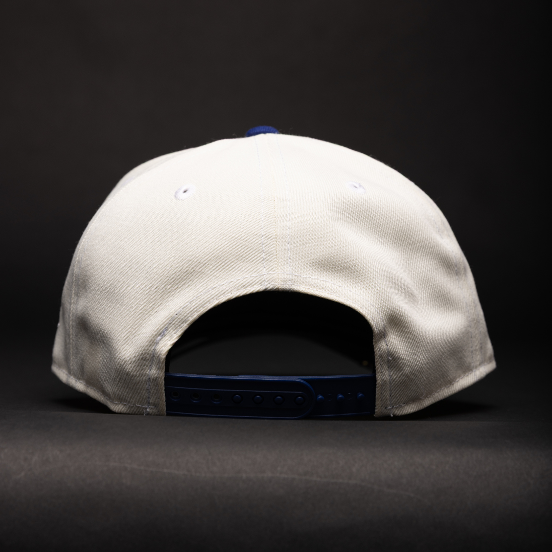 NEW ERA 9FIFTY A-FRAME CHROME/BLUE UPSIDE DOWN LOS ANGELES DODGERS SNAPBACK W/ 60TH ANNIVERSARY SIDE PATCH