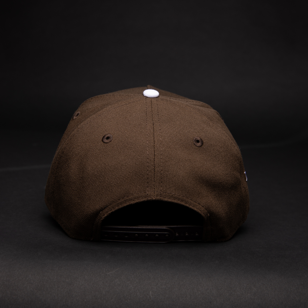 NEW ERA 9FIFTY A-FRAME BROWN LOS ANGELES DODGERS SNAPBACK W/ PINK HEART + 50TH ANNIVERSARY SIDE PATCH