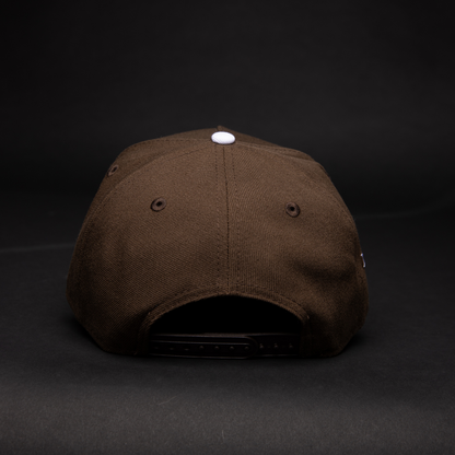 NEW ERA 9FIFTY A-FRAME BROWN LOS ANGELES DODGERS SNAPBACK W/ PINK HEART + 50TH ANNIVERSARY SIDE PATCH
