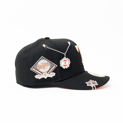 NEW ERA EXCLUSIVE 59FIFTY BLACK TEXAS RANGERS W/ ARLINGTON STADIUM SIDE PATCH