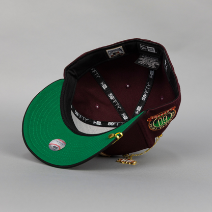 NEW ERA EXCLUSIVE 59FIFTY BURGUNDY/ BLACK MINNESOTA TWINS W/ 60TH ANNIVERSARY SIDE PATCH