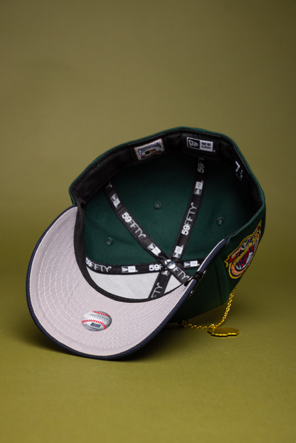 NEW ERA EXCLUSIVE 59FIFTY FOREST GREEN/NAVY ATLANTA BRAVES W/ ANNIVERSARY SIDE PATCH
