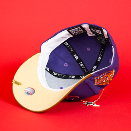 NEW ERA EXCLUSIVE 59FIFTY PURPLE/ KHAKI ANAHEIM ANGELS W/ 40TH ANNIVERSARY PATCH
