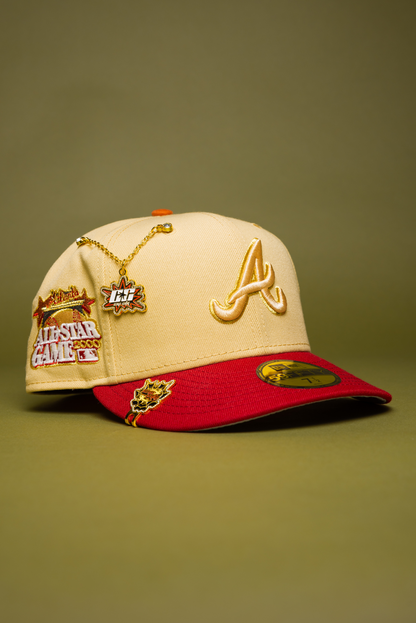 NEW ERA EXCLUSIVE 59FIFTY VEGAS GOLD/MAROON ATLANTA BRAVES W/ 2000 ALL STAR GAME SIDE PATCH