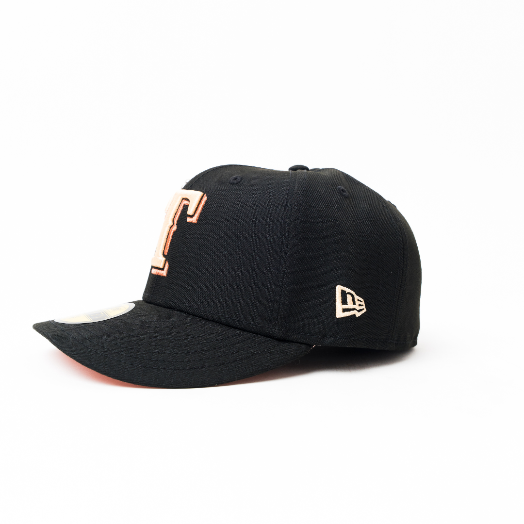 NEW ERA EXCLUSIVE 59FIFTY BLACK TEXAS RANGERS W/ ARLINGTON STADIUM SIDE PATCH
