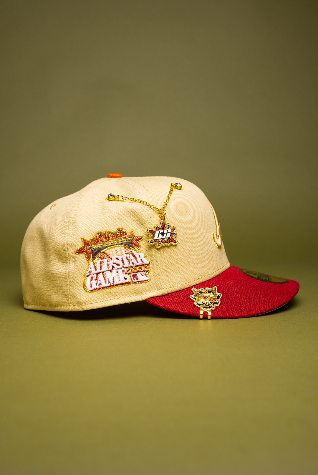 NEW ERA EXCLUSIVE 59FIFTY VEGAS GOLD/MAROON ATLANTA BRAVES W/ 2000 ALL STAR GAME SIDE PATCH