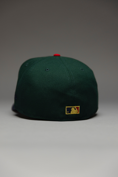 NEW ERA EXCLUSIVE 59FIFTY FOREST GREEN/NAVY BOSTON RED SOX W/ 90TH ANNIVERSARY SIDE PATCH