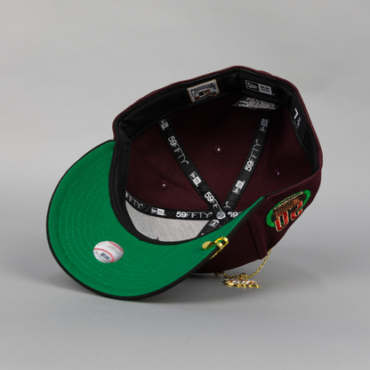 NEW ERA EXCLUSIVE 59FIFTY BURGUNDY/ BLACK SAN DIEGO PADRES W/ 20TH ANNIVERSARY SIDE PATCH