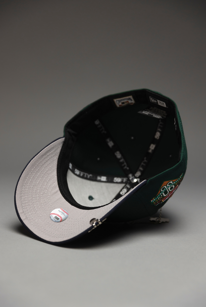 NEW ERA EXCLUSIVE 59FIFTY FOREST GREEN/NAVY BOSTON RED SOX W/ 90TH ANNIVERSARY SIDE PATCH