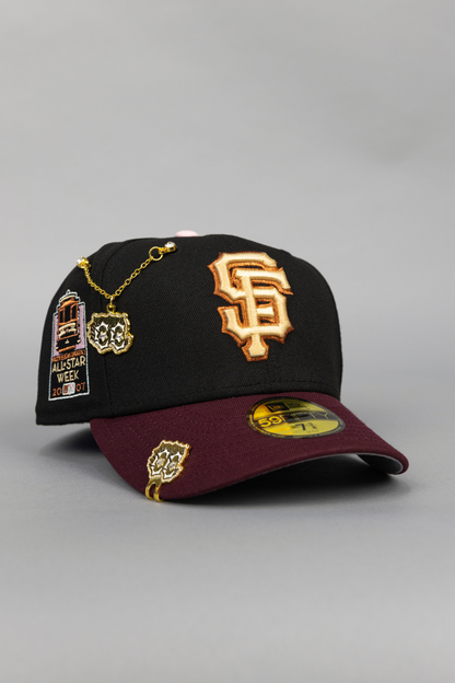 NEW ERA EXCLUSIVE 59FIFTY BLACK/ BURGUNDY SAN FRANCISCO GIANTS W/ ALL STAR WEEK SIDE PATCH