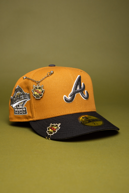 NEW ERA EXCLUSIVE 59FIFTY KHAKI/BLACK ATLANTA BRAVES W/ 1995 WORLD SERIES SIDE PATCH