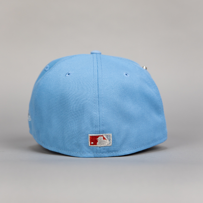 NEW ERA EXCLUSIVE 59FIFTY ICY BLUE LOS ANGELES DODGERS W/ BLOOMING ROSES + 40TH ANNIVERSARY SIDE PATCH
