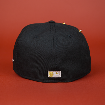 NEW ERA 59FIFTY BLACK ATLANTA BRAVES SCRIPT W/ 1999 WORLD SERIES SIDE PATCH