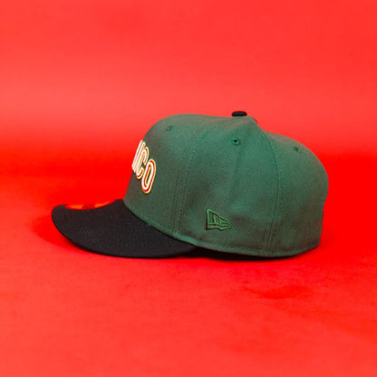 NEW ERA EXCLUSIVE 59FIFTY EMERALD GREEN/ BLACK MEXICO SCRIPT W/ MEXICO FLAG SIDE PATCH