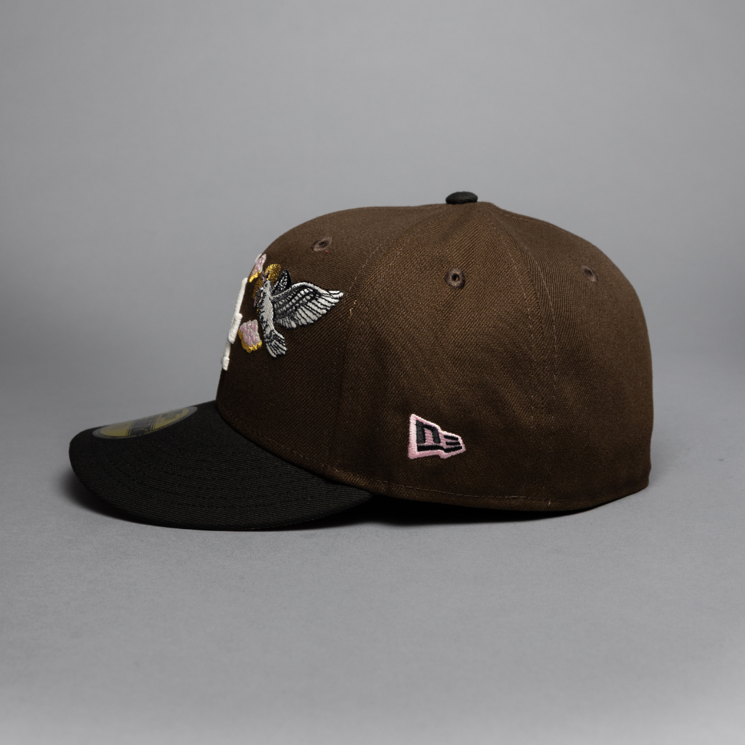 NEW ERA EXCLUSIVE 59FIFTY BROWN/BLACK LOS ANGELES DODGERS 'HEAVENLY CITY" W/ SHOHEI OHTANI 50-50 CLUB SIDE PATCH