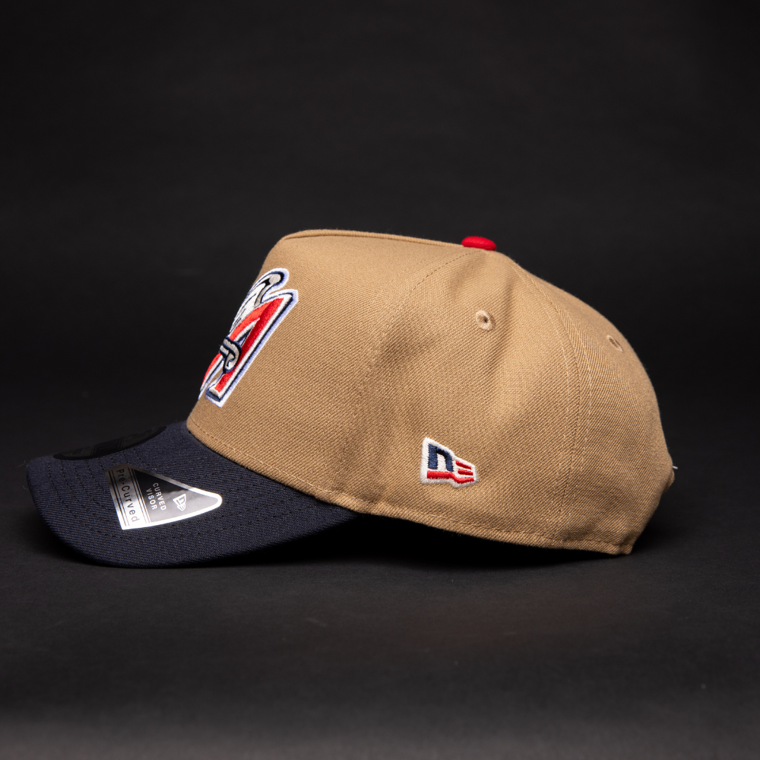 NEW ERA 9FIFTY A-FRAME CAMEL BROWN ANAHEIM ANGELS SNAPBACK W/ 40TH ANNIVERSARY SIDE PATCH