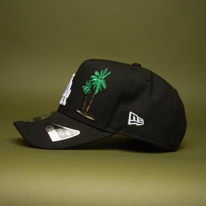 NEW ERA 9FIFTY A-FRAME BLACK LOS ANGELES DODGERS SNAPBACK W/ PALM TREES + 60TH ANNIVERSARY SIDE PATCH