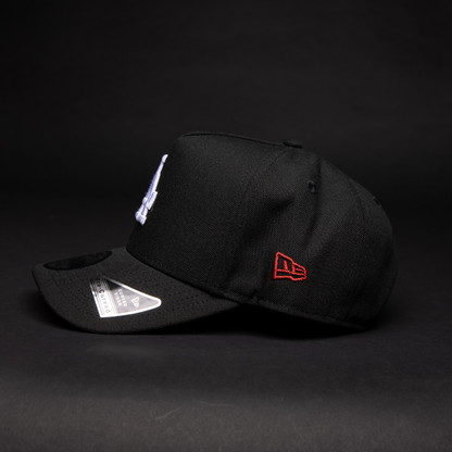 NEW ERA 9FIFTY A-FRAME BLACK LOS ANGELES DODGERS SNAPBACK W/ 40TH ANNIVERSARY SIDE PATCH